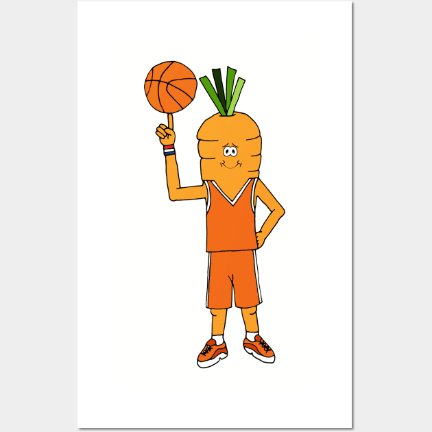 Funny Basketball Player Carrot Character Wall Art by HotHibiscus